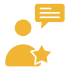 Person icon with speech bubble and star.