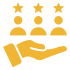 Hand supporting people with stars above.
